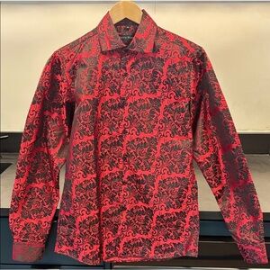 Elegant Red and Black Floral Men's Shirt